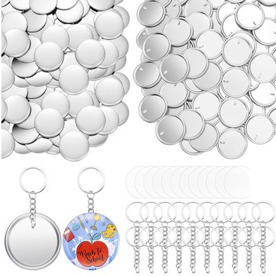 100Pieces Craft Keyrings Supplies With 100Pcs 58mm Button Badge For Making Holder Keychains Bag Luggage Decoration Button Keychains