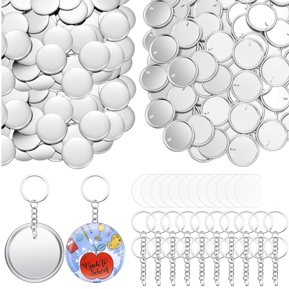 100Pieces Craft Keyrings Supplies With 100Pcs 58mm Button Badge For Making Holder Keychains Bag Luggage Decoration Button Keychains