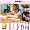 EZUVITA 32-Piece Kids Real Tool Set, Pink Kids Size with 12 Storage Bag, Safety Certified Children Learning Hand Tools for Boys and Girls Age 6+, DIY, Construction, Woodwork, Christmas Birthday Gift view 3