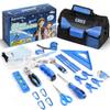 EZUVITA 32-Piece Kids Real Tool Set, Blue Kids Size with 12 Storage Bag, Safety Certified Children Learning Hand Tools for Boys and Girls Age 6+, DIY, Construction, Woodwork, Christmas Birthday Gift view 1