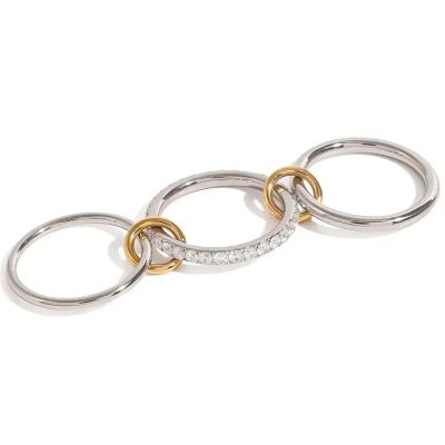 IREAKZGN Glossy Shine Gold Silver Stainless Steel Cubic Inlaid Three Layer Ring Jewelry 1Pcs