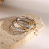 IREAKZGN Glossy Shine Gold Silver Stainless Steel Cubic Inlaid Three Layer Ring Jewelry 1Pcs view 4