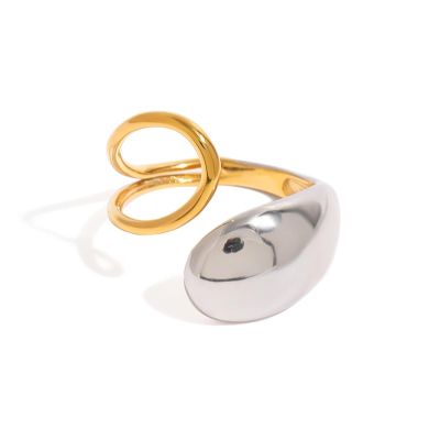 IREAKZGN Minimalist Stainless Steel Gold&Silver Geometric Water Droplet Hollow Ring For Unisex Jewelry Accessories 1Pcs
