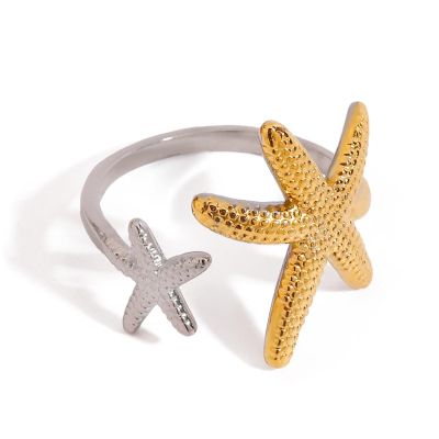 Starfish Creative Beach Geometric Open Ring Stainless Steel Fashion Charm Jewelry Daily Matching 1Pcs(JDRW2312006-PS)