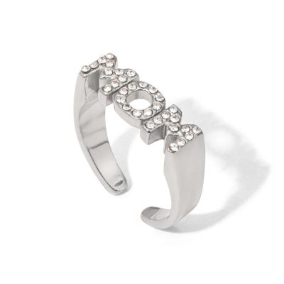IREAKZGN Cubic Diamonds Stainless Steel Metal LOVE Letter Design Opening Ring Jewelry Party Gift 1Pcs(JDR2404024)