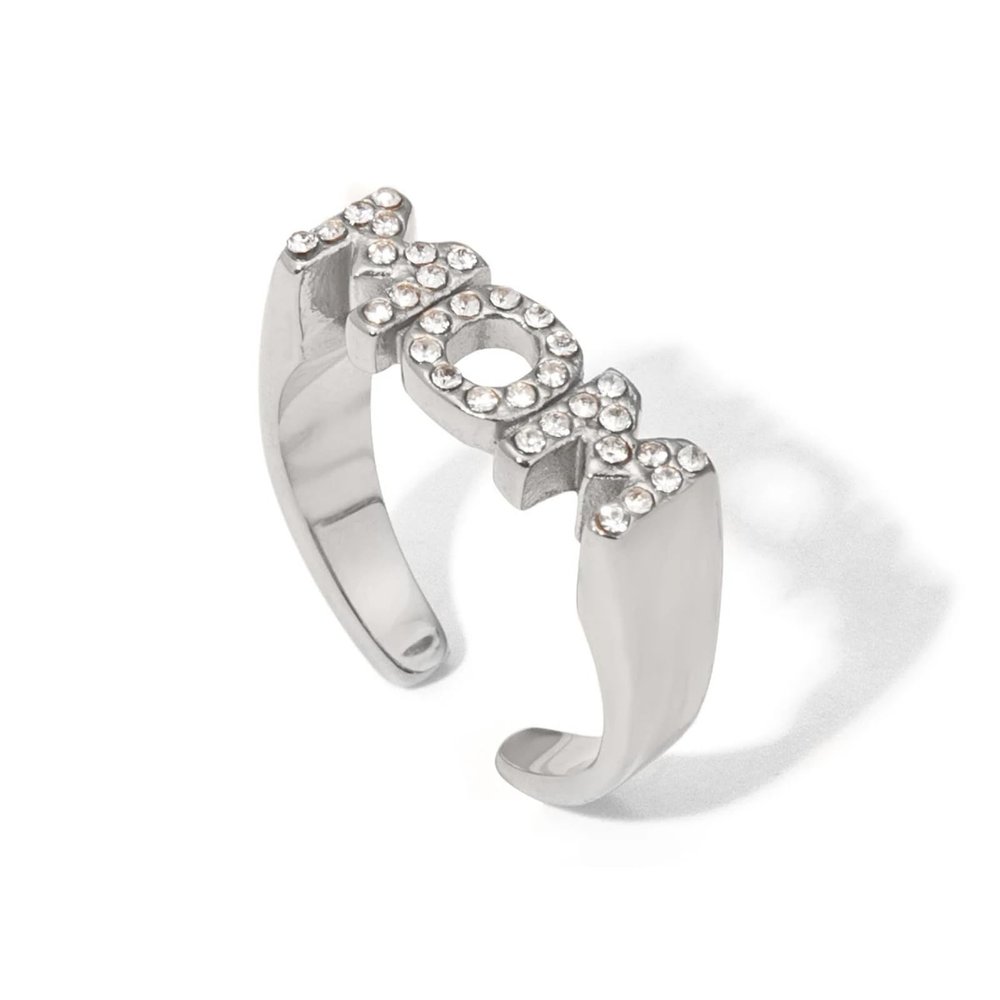 IREAKZGN Cubic Diamonds Stainless Steel Metal LOVE Letter Design Opening Ring Jewelry Party Gift 1Pcs(JDR2404024)
