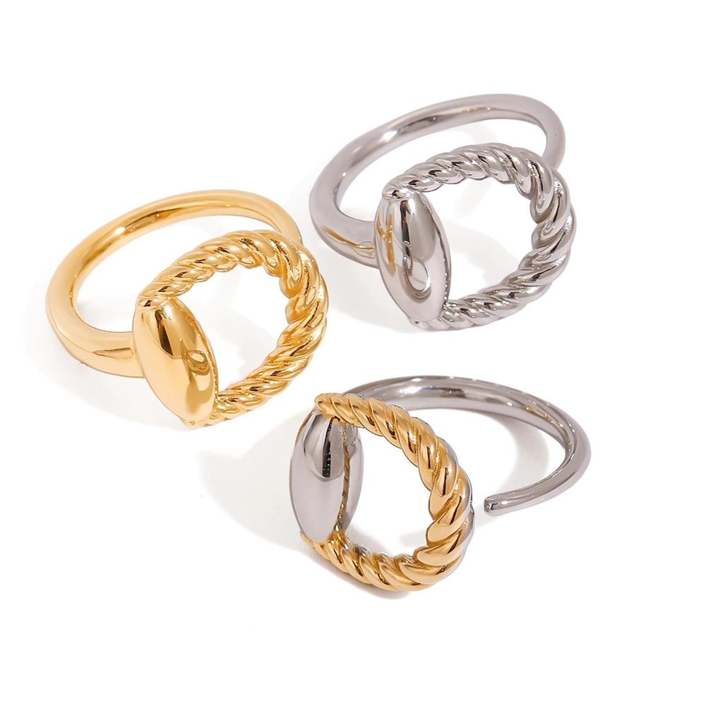 IREAKZGN Minimalist Luxury Stainless Steel Gold Silver Threaded Horseshoe Buckle Ring Set Women Jewelry Accessories 1Pcs(JDR0312003-PS)