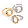 IREAKZGN Minimalist Luxury Stainless Steel Gold Silver Threaded Horseshoe Buckle Ring Set Women Jewelry Accessories 1Pcs(JDR0312003-PS) view 1