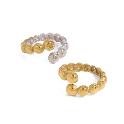 IREAKZGN Design Stainless Steel Gold&Silver Circle Bead Opening Ring For Unisex Personality Niche Jewelry Set 1Pcs(JDRW2411003-PS)
