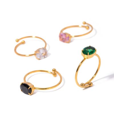 IREAKZGN Stainless Steel Open Ring Color Bling Charm Jewelry Gift 1Pcs(JDRW2401004-WT)