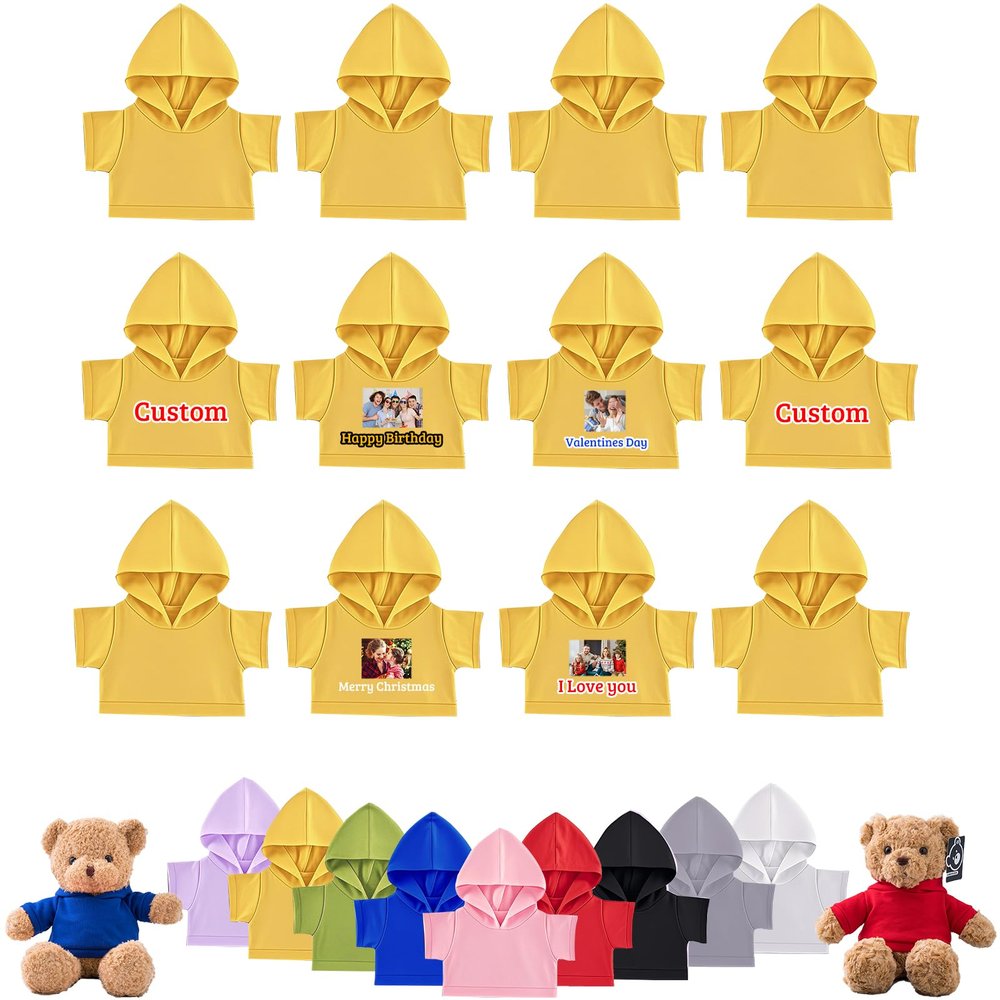 DRAJOIN 12 Pcs Personalized Teddy Bear Clothes with Photo Text, Custom Stuffed Animal Clothing Fit 8-16inch Stuffed Bear Clothes, Personalized Doll Clothing Make Your Own Plush Doll Shirt