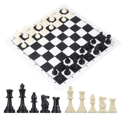 GETORIUM Tournament Chess Set: Portable and Professional Set with Travel Portable Plastic Tube Roll. Plastic Staunton Chess Pieces, Foldable Vinyl Chess Board. (Black Board, 16X16IN)