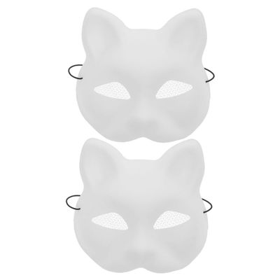 Abaodam 2Pcs Unpainted Cat Masquerade Masks for DIY Painting Plastic Blank Masks with Mesh Eyes Suitable for Halloween Cosplay Birthday and Holiday Parties Artistic Handcraft Supplies