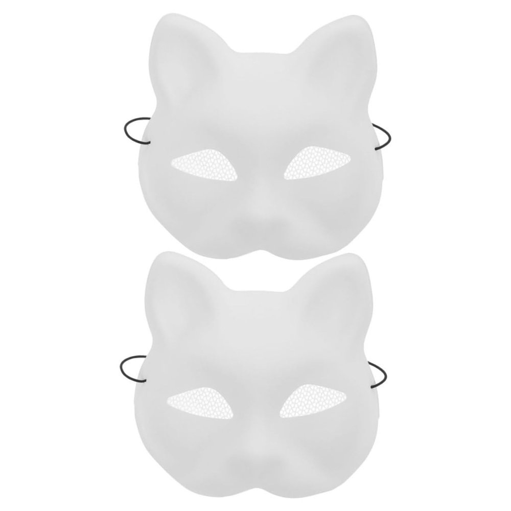 Abaodam 2Pcs Unpainted Cat Masquerade Masks for DIY Painting Plastic Blank Masks with Mesh Eyes Suitable for Halloween Cosplay Birthday and Holiday Parties Artistic Handcraft Supplies