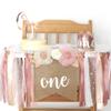 1st Birthday Party Decorations for Girls by Innerspark, Pink and Gold Floral Set, Ribbon High Chair Banner, Birthday Hat, Cake Topper, One High Chair Banner, Girls First view 1