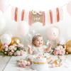 1st Birthday Party Decorations for Girls by Innerspark, Pink and Gold Floral Set, Ribbon High Chair Banner, Birthday Hat, Cake Topper, One High Chair Banner, Girls First view 2