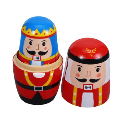 Toyvian Wooden Nutcracker Russian Nesting Dolls Christmas Matryoshka Handcrafted Pastel Holiday Decoration and Childrens Educational Ornament