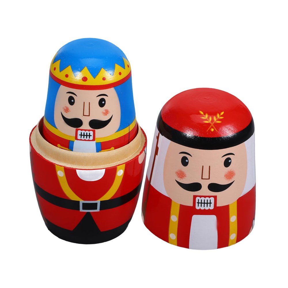 Toyvian Wooden Nutcracker Russian Nesting Dolls Christmas Matryoshka Handcrafted Pastel Holiday Decoration and Childrens Educational Ornament