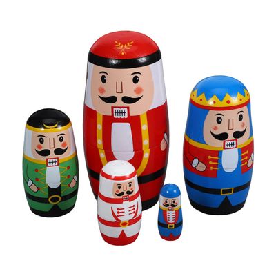 Milisten Wooden Nutcracker Russian Nesting Dolls Pastel Christmas Decorations Natural Wood Matryoshka Dolls with Bright Nutcracker Patterns Safe Rounded Edges for Holiday Home Display Gift