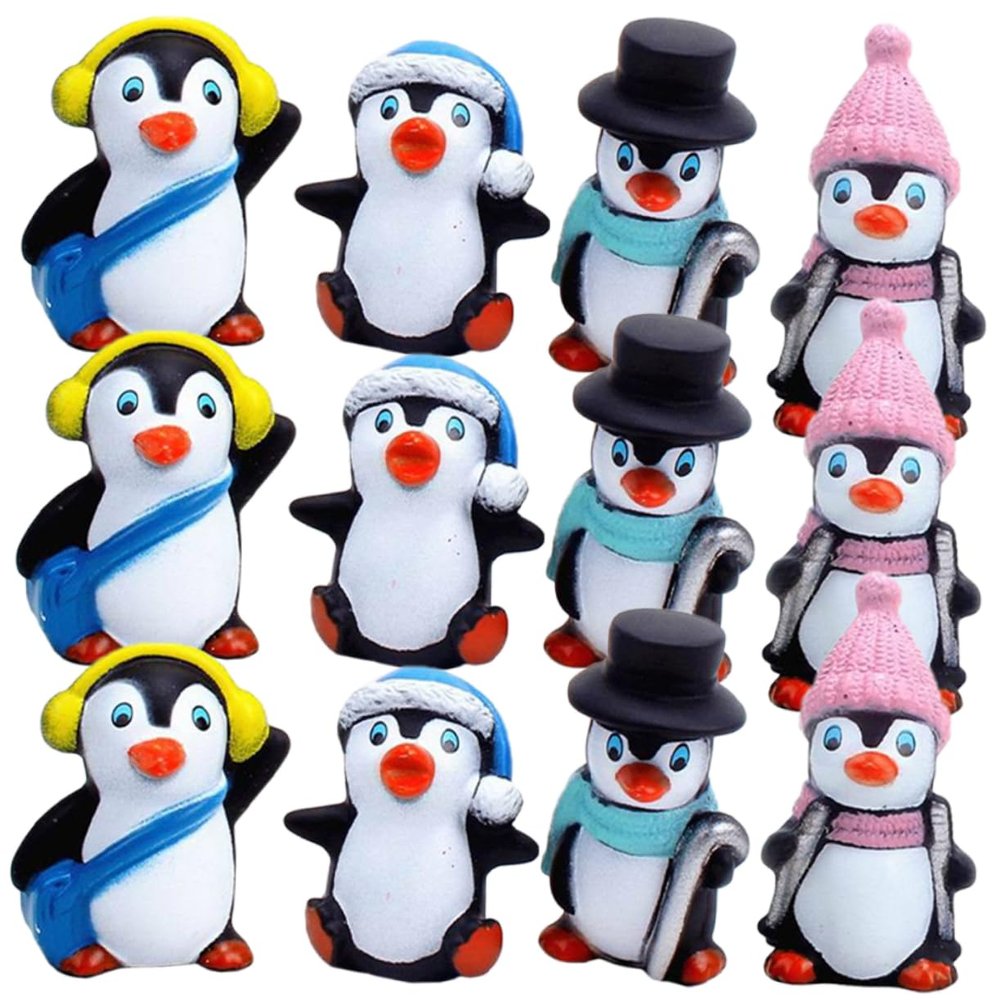 Abaodam 12Pcs Small Penguin Figurines Miniature Winter Penguin Ornaments Cake Decorations for Boys Multipurpose and Photo Props