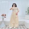 A29 Cream Petal Elegance Modern Vietnamese Ao Dai Set | o Di Kem Theu Hoa | Beige Women Ao Dai | Lunar New Year (L) view 2