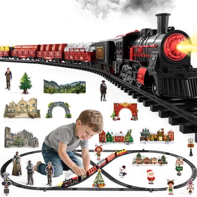 NIPLOOOW Train Set for Toddlers 3-5, Electric Alloy Train Toy with Realistic Sound, Lights and Smoke for Under Christmas Tree,Toddler Model Trains for 3 4 5 6 7 8 Years Old Kids Toys Gifts