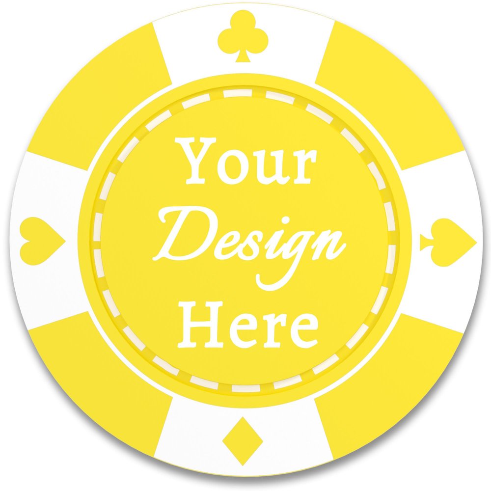 100 Custom Plastic Poker Chips, Double Sided Full-Color Print Personalized Logo, Image or Text, Drink Token Chips for Wedding, Bar, Party, Event, Store Coupons (Yellow)