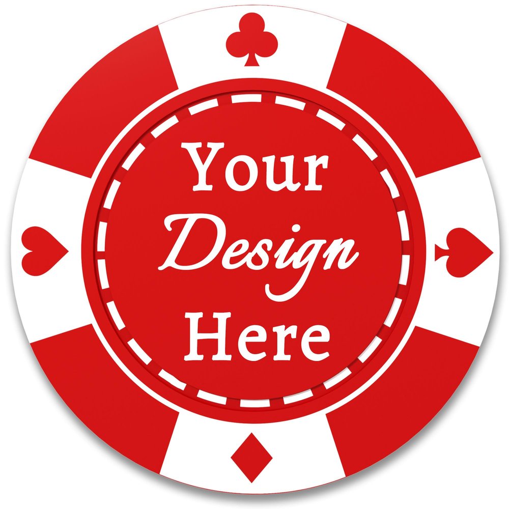 100 Custom Plastic Poker Chips, Double Sided Full-Color Print Personalized Logo, Image or Text, Drink Token Chips for Wedding, Bar, Party, Event, Store Coupons (Red)
