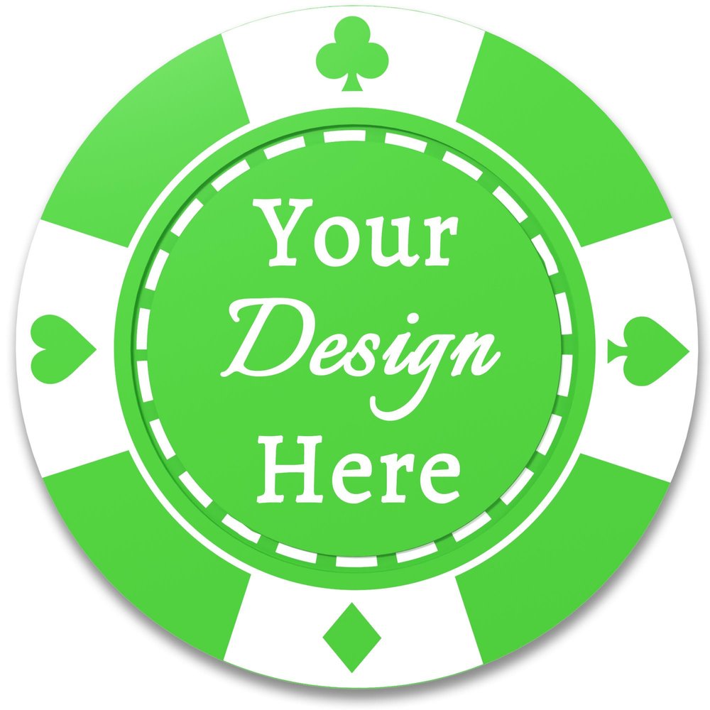 100 Custom Plastic Poker Chips, Double Sided Full-Color Print Personalized Logo, Image or Text, Drink Token Chips for Wedding, Bar, Party, Event, Store Coupons (Green)