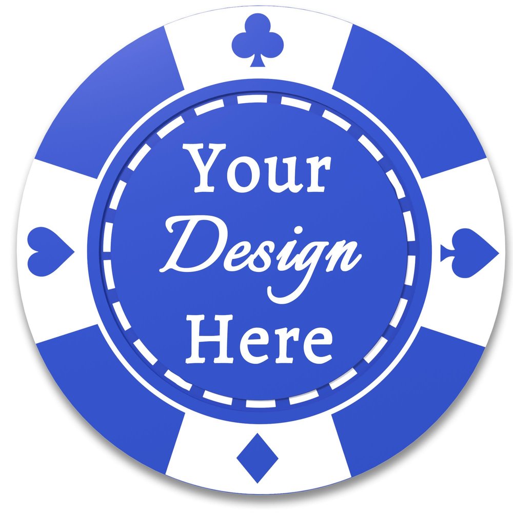 100 Custom Plastic Poker Chips, Double Sided Full-Color Print Personalized Logo, Image or Text, Drink Token Chips for Wedding, Bar, Party, Event, Store Coupons (Blue)
