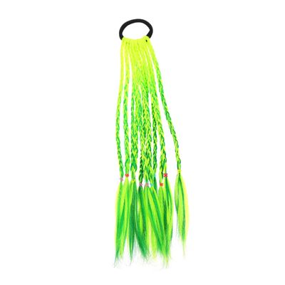 Beaupretty Festival Party Braided Ponytail Extension Wig for Secure Hair Ring Natural Looking Braid Hairpiece in Deep Green and Yellow Green Cute Hair Accessory for Daily Wear and
