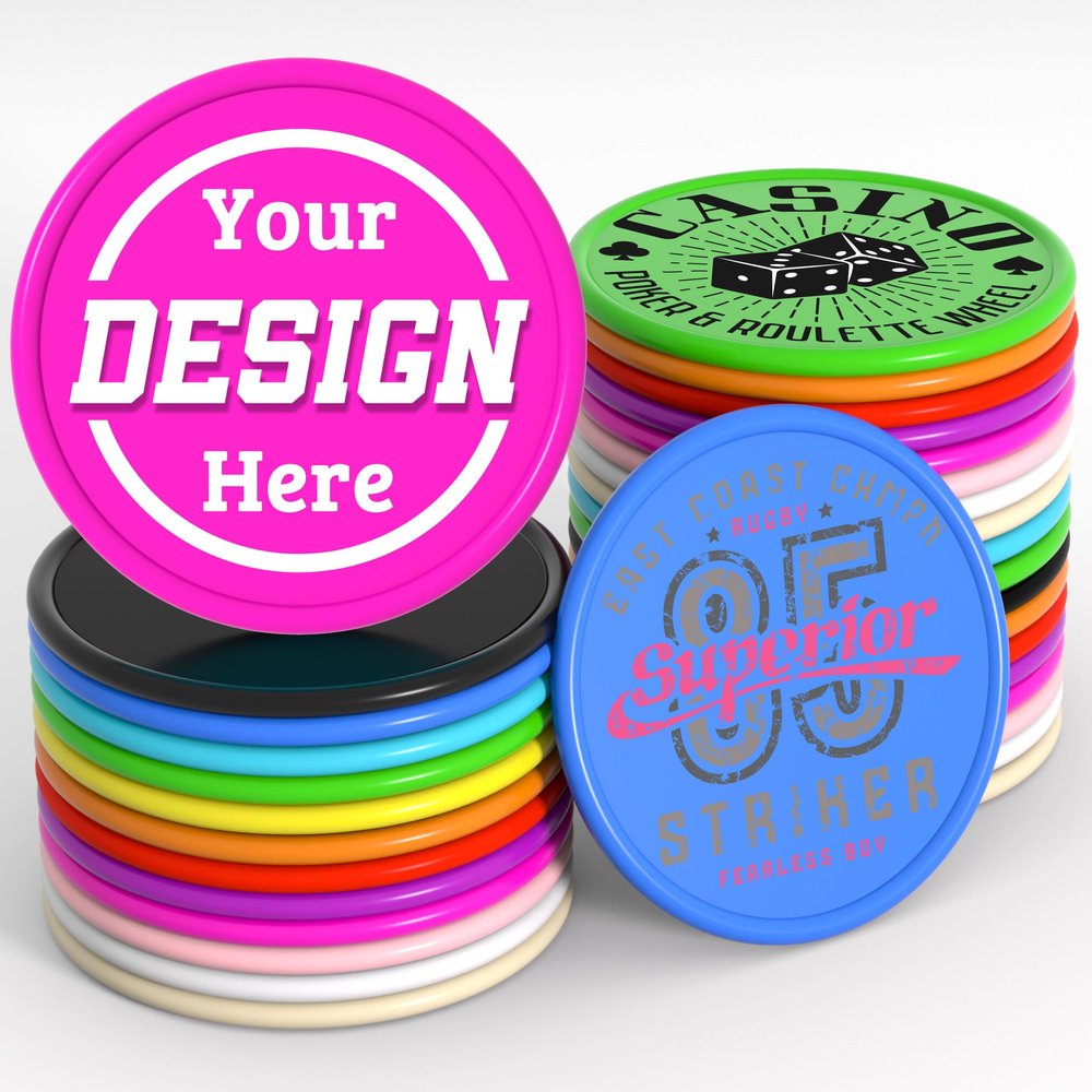 200-1000 Custom Plastic Poker Chips, Personalized Drink Token Chips, Double-Sided Color Print with Your Logo/Image/Text for Bar, Party, Events, Weddings, Schools, Promotions & Coupons (Rose Red)