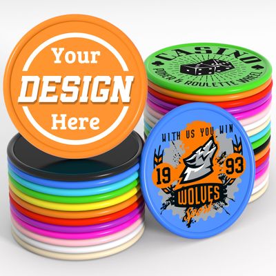 200-1000 Custom Plastic Poker Chips, Personalized Drink Token Chips, Double-Sided Color Print with Your Logo/Image/Text for Bar, Party, Events, Weddings, Schools, Promotions & Coupons (Orange)