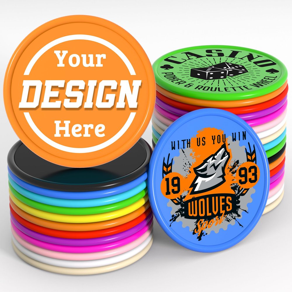 200-1000 Custom Plastic Poker Chips, Personalized Drink Token Chips, Double-Sided Color Print with Your Logo/Image/Text for Bar, Party, Events, Weddings, Schools, Promotions & Coupons (Orange)