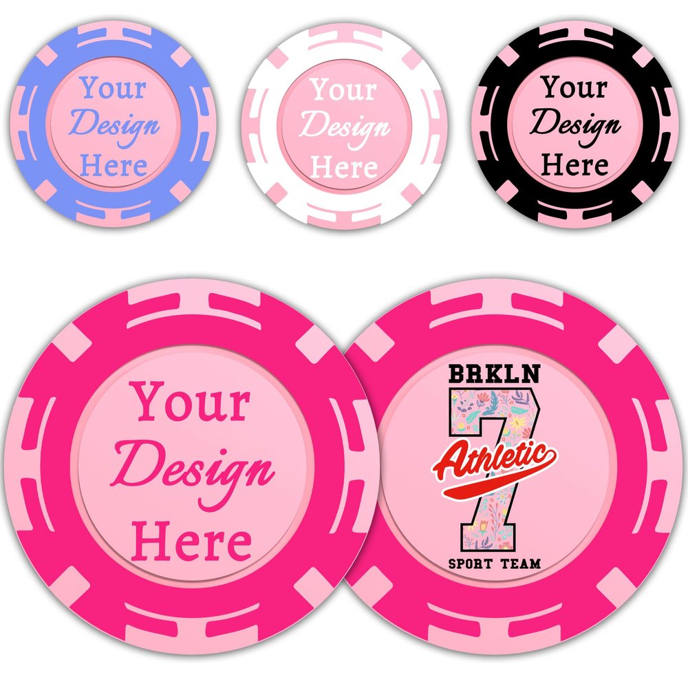 100 Custom Poker Chips, Personalized Plastic Drink Token Chips with Full-Color Double Sided Printing, Add Your Logo, Text or Image for Bar, Business Promotion, Casino Night, Board Games (Pink)
