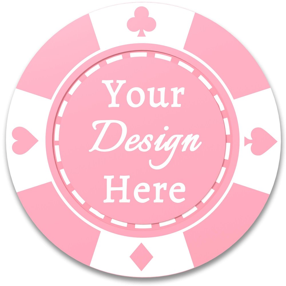 100 Custom Plastic Poker Chips, Double Sided Full-Color Print Personalized Logo, Image or Text, Drink Token Chips for Wedding, Bar, Party, Event, Store Coupons (Pink)