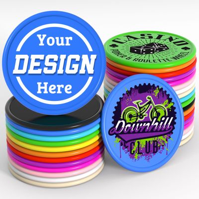 200-1000 Custom Plastic Poker Chips, Personalized Drink Token Chips, Double-Sided Color Print with Your Logo/Image/Text for Bar, Party, Events, Weddings, Schools, Promotions & Coupons (Blue)