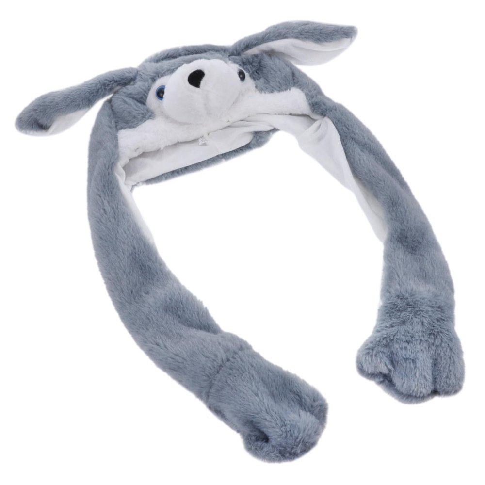 Beaupretty Funny Moving Ears Plush Warm Hat Gray Cap for Party Cosplay Halloween Christmas Photo Props