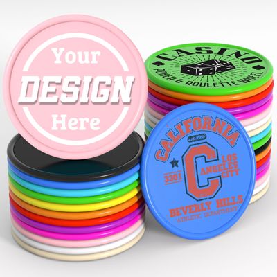 200-1000 Custom Plastic Poker Chips, Personalized Drink Token Chips, Double-Sided Color Print with Your Logo/Image/Text for Bar, Party, Events, Weddings, Schools, Promotions & Coupons (Pink)