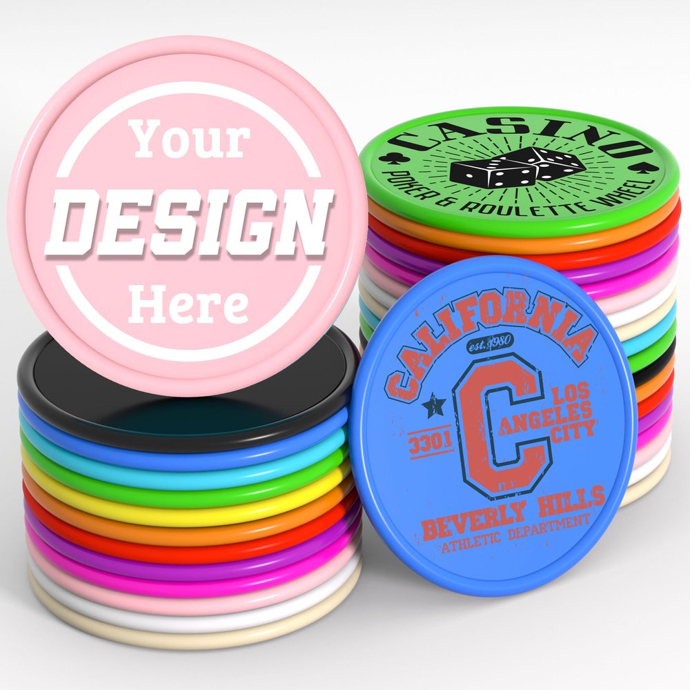 200-1000 Custom Plastic Poker Chips, Personalized Drink Token Chips, Double-Sided Color Print with Your Logo/Image/Text for Bar, Party, Events, Weddings, Schools, Promotions & Coupons (Pink)