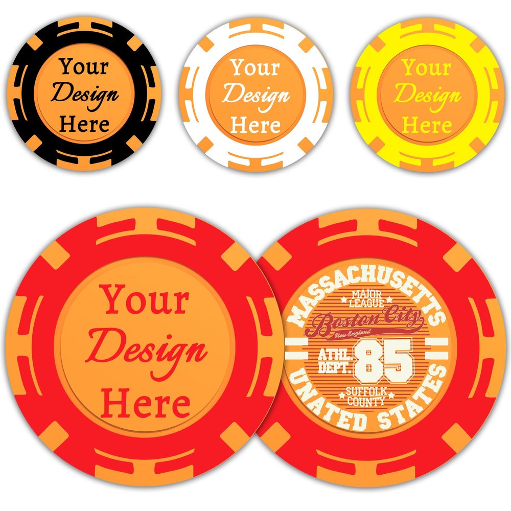 100 Custom Poker Chips, Personalized Plastic Drink Token Chips with Full-Color Double Sided Printing, Add Your Logo, Text or Image for Bar, Business Promotion, Casino Night, Board Games (Orange)