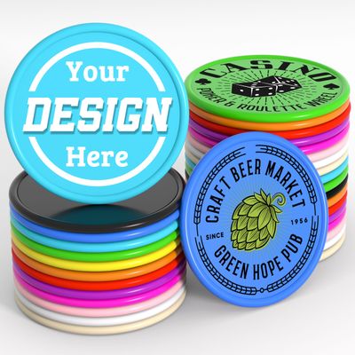 200-1000 Custom Plastic Poker Chips, Personalized Drink Token Chips, Double-Sided Color Print with Your Logo/Image/Text for Bar, Party, Events, Weddings, Schools, Promotions & Coupons (Light Blue)
