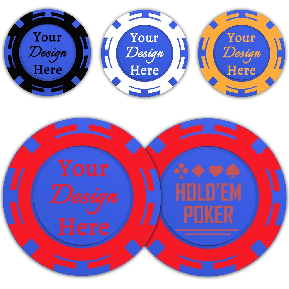 100 Custom Poker Chips, Personalized Plastic Drink Token Chips with Full-Color Double Sided Printing, Add Your Logo, Text or Image for Bar, Business Promotion, Casino Night, Board Games (Blue)