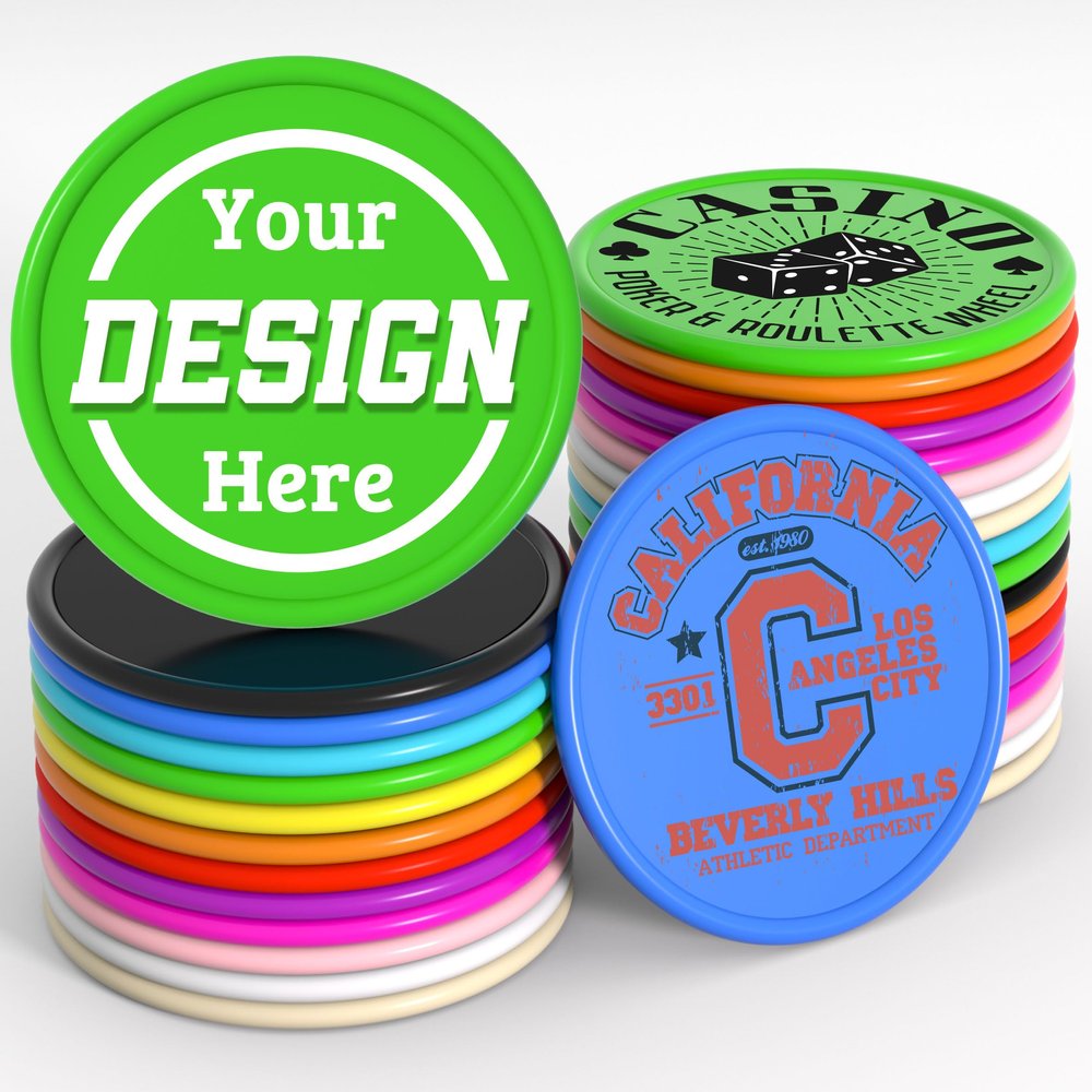 200-1000 Custom Plastic Poker Chips, Personalized Drink Token Chips, Double-Sided Color Print with Your Logo/Image/Text for Bar, Party, Events, Weddings, Schools, Promotions & Coupons (Green)