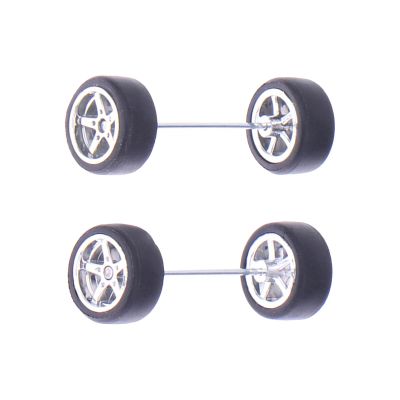 1/64 Scale Wheels RC Tires with Wheel Rim Vehicle Wheels Modified Tire for Adult, Argent