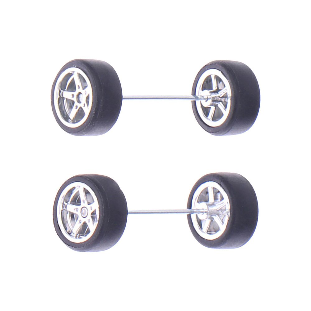 1/64 Scale Wheels RC Tires with Wheel Rim Vehicle Wheels Modified Tire for Adult, Argent