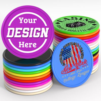 200-1000 Custom Plastic Poker Chips, Personalized Drink Token Chips, Double-Sided Color Print with Your Logo/Image/Text for Bar, Party, Events, Weddings, Schools, Promotions & Coupons (Purple)