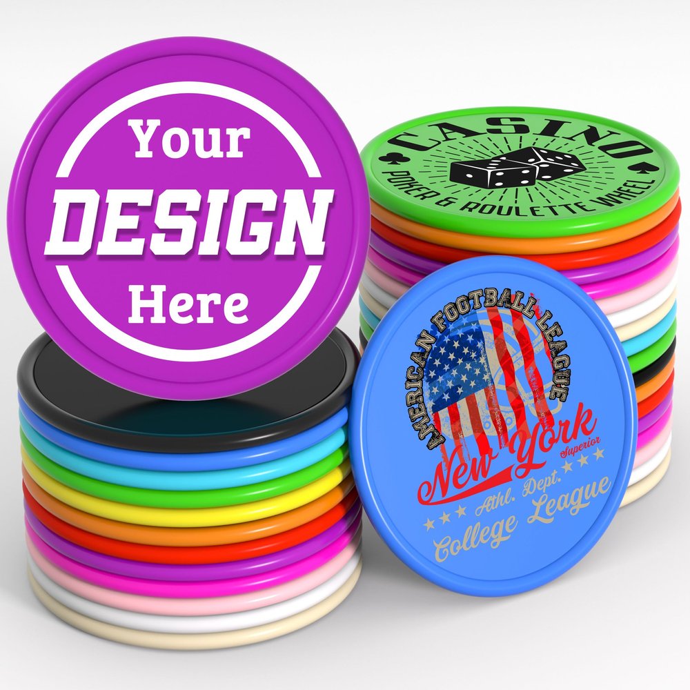 200-1000 Custom Plastic Poker Chips, Personalized Drink Token Chips, Double-Sided Color Print with Your Logo/Image/Text for Bar, Party, Events, Weddings, Schools, Promotions & Coupons (Purple)