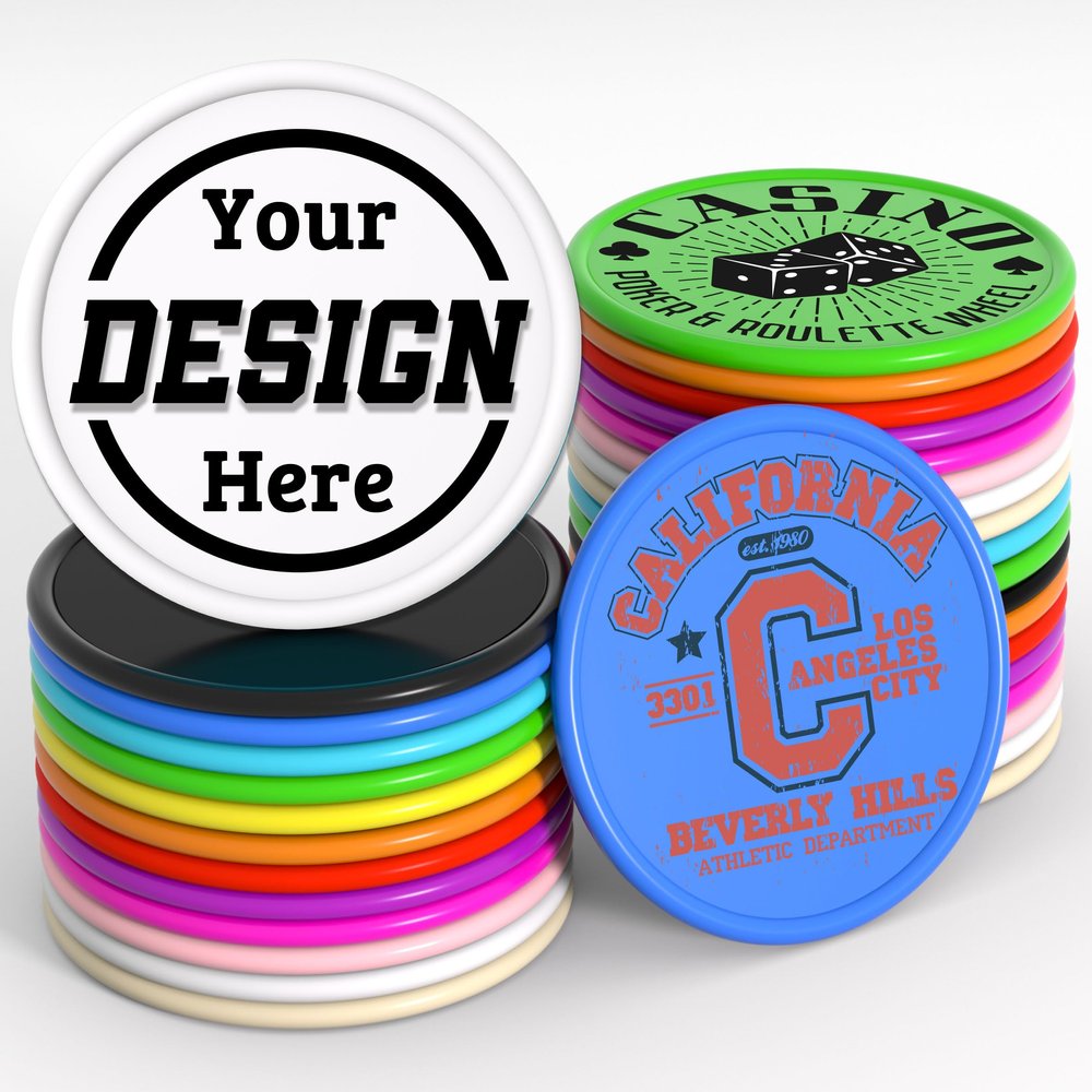 200-1000 Custom Plastic Poker Chips, Personalized Drink Token Chips, Double-Sided Color Print with Your Logo/Image/Text for Bar, Party, Events, Weddings, Schools, Promotions & Coupons (White)