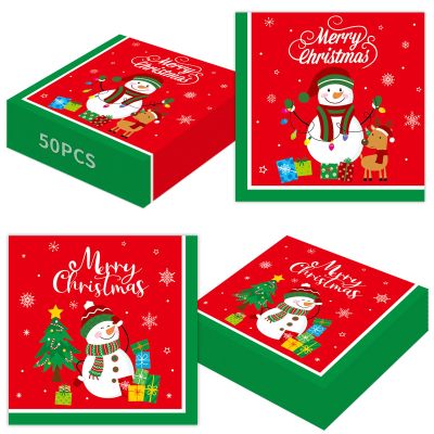 50 Pcs Merry Christmas Napkins - 13 Inch Disposable Christmas Napkins Paper, Snowman Xmas Cocktail Napkin Dinnerware Set for Xmas Party Decorations Tableware Supplies Table Decor Favors
